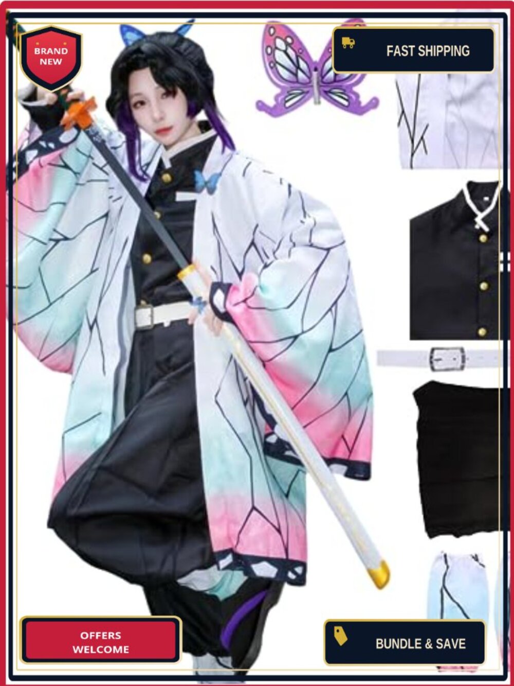 Anime Cosplay Costume Kimono Robe Cloak Set with Wig Adult Halloween